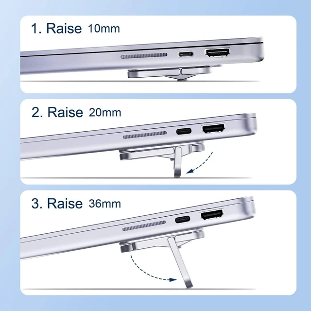 Alt view image 2 of 7 - WRIARICH Adjustable Laptop Stand for Desk - Portable Laptop Riser, Ergonomic Aluminum Cooling Pad for MacBook Pro Air, Tablet (Silver)