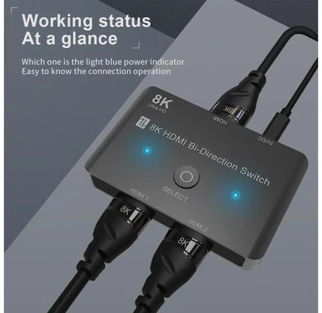Alt view image 5 of 7 - WRIARICH 8K HDMI Switcher, 4K 120hz HDR Aluminum Bi-Directional Switch Splitter 2 in 1 Out or 1 in 2 Out, Support High Speed 48Gbps 8K@60Hz, for PS5, Xbox Series X , Apple TV, Samsung TV