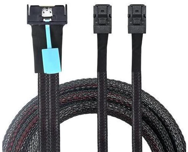 Alt view image 5 of 6 - WRIARICH PCIe Gen5 MCIO 8X 8i to Dual Mini SAS HD SFF-8643 Server Cable, 32G High-Speed Copper Wire Harness (0.5M/19.68in)
