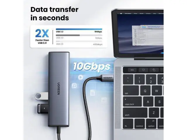 Alt view image 3 of 7 - WRIARICH USB C to Ethernet Adapter, 10Gbps Data Port 6-in-1 Hub Ethernet with 2*USB-C 3.2, USB-A 3.2/2.0, Gigabit RJ45, Power Port (Only for Adapter), Type C to Network Dongle for Laptop, MacBook, XPS