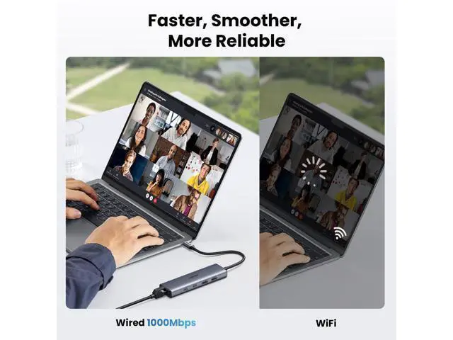 Alt view image 4 of 7 - WRIARICH USB C to Ethernet Adapter, 10Gbps Data Port 6-in-1 Hub Ethernet with 2*USB-C 3.2, USB-A 3.2/2.0, Gigabit RJ45, Power Port (Only for Adapter), Type C to Network Dongle for Laptop, MacBook, XPS