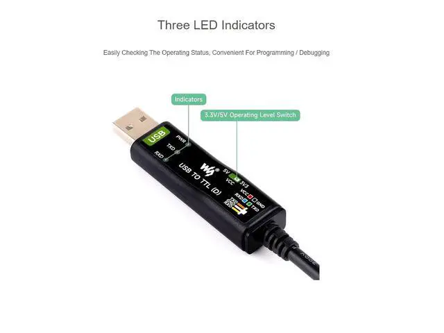 Alt view image 7 of 7 - WRIARICH Industrial USB to TTL Serial Adapter Cable, USB to TTL (D) Converter Onboard FT232RNL Chip Suitable for Raspberry Pi 5 Serial Port Debugging,3.3V/5V Voltage Level Switching