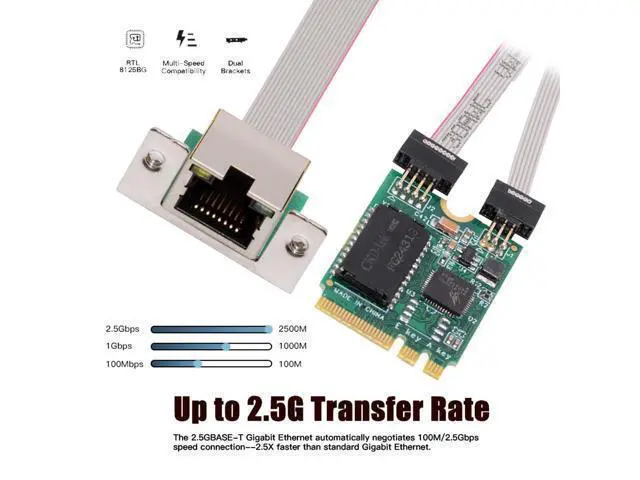 Alt view image 7 of 7 - WRIARICH 2500Mbps 2.5Gbps to 2230 NGFF A+E-Key GBE Gigabit 1000Mbps Ethernet Network LAN Cable Adapter for Desktop Motherboard