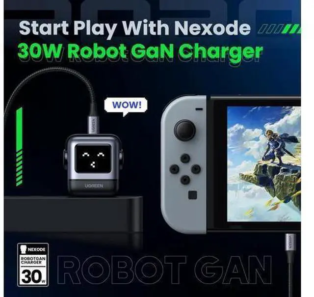 Alt view image 2 of 7 - WRIARICH RG 30W USB C Charger, Nexode Robot GaN Fast Charger Block, Compact Wall Charger Power Adapter for iPhone 15 Pro Max/14/13, Galaxy S23 Ultra, Pixel 7 Pro, MacBook Air, iPad Pro (Black)