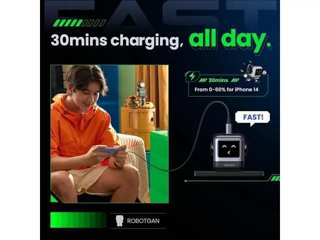 Alt view image 3 of 7 - WRIARICH RG 30W USB C Charger, Nexode Robot GaN Fast Charger Block, Compact Wall Charger Power Adapter for iPhone 15 Pro Max/14/13, Galaxy S23 Ultra, Pixel 7 Pro, MacBook Air, iPad Pro (Black)