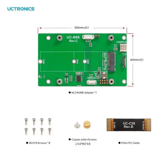 Alt view image 2 of 6 - WRIARICH PCIe to M.2 Adapter for Raspberry Pi 5, Supports M.2 NVMe (M-Key) Drives in 2230/2242/2280 Sizes, PCIe Gen2/Gen3 Compatible