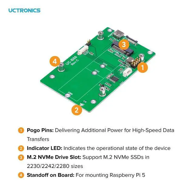 Alt view image 4 of 6 - WRIARICH PCIe to M.2 Adapter for Raspberry Pi 5, Supports M.2 NVMe (M-Key) Drives in 2230/2242/2280 Sizes, PCIe Gen2/Gen3 Compatible