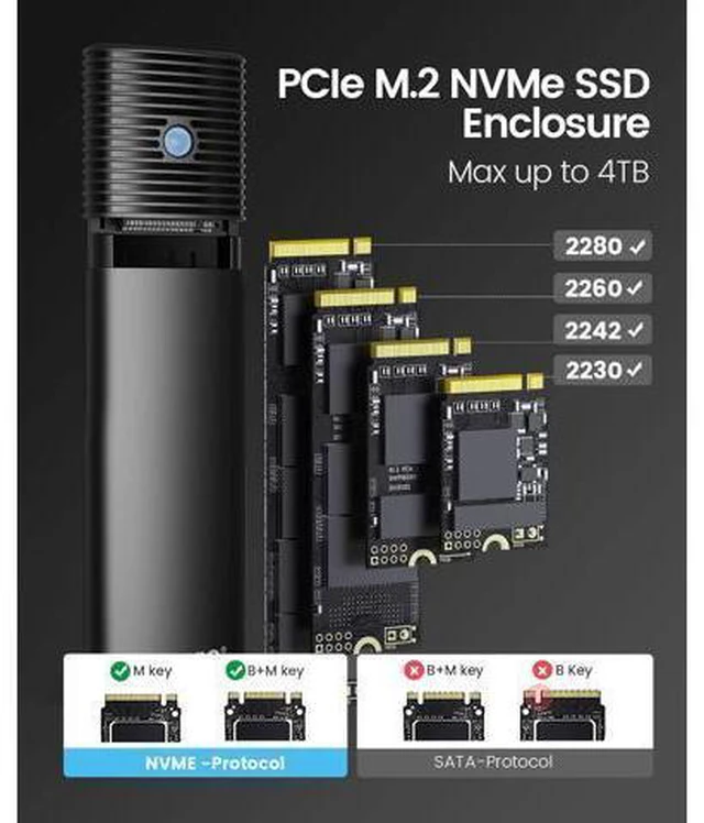 Alt view image 3 of 7 - WRIARICH Aluminum M.2 NVMe SSD Enclosure , Tool-Free 10Gbps USB C Adapter, USB 3.2 M.2 NVMe Reader, External SSD Case Thunderbolt 3 Compatible, Supports 4TB 2230/2242/2260/2280 PCIe M-Key SSDs-PWM2-BK