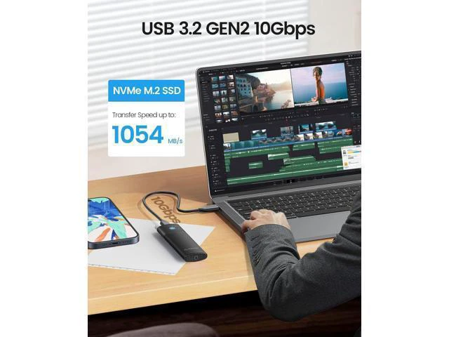 Alt view image 2 of 7 - WRIARICH Aluminum M.2 NVMe SSD Enclosure , Tool-Free 10Gbps USB C Adapter, USB 3.2 M.2 NVMe Reader, External SSD Case Thunderbolt 3 Compatible, Supports 4TB 2230/2242/2260/2280 PCIe M-Key SSDs-BK(G2A)
