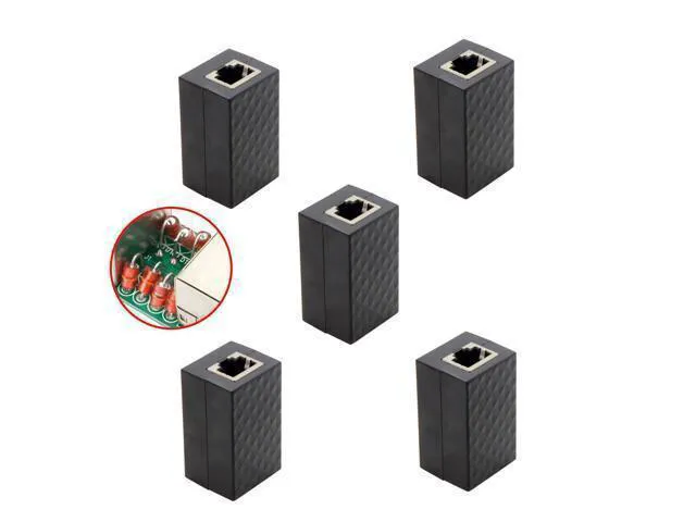 Alt view image 3 of 3 - WRIARICH 5pcs/lot RJ45 UTP STP CAT6 CAT5e Female to Female Network Lan Adapter Extender with Lightning Protection & Shield Black