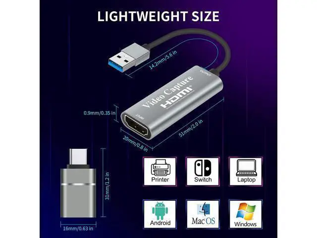 Alt view image 3 of 7 - WRIARICH Video Capture Cards, 4K HDMI to USB 3.0 Video Capture Device, 1080P HD 60fps Broadcast Live and Record Video Audio Grabber for Gaming, Streaming, Teaching, Video Conference (Silver)