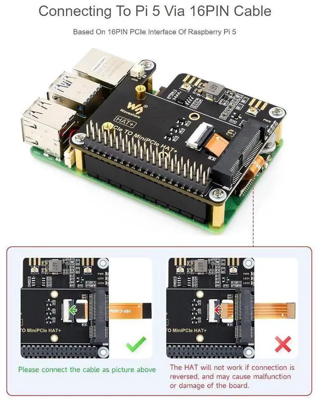 Alt view image 3 of 7 - WRIARICH PCIe to MiniPCIe Adapter for Raspberry Pi 5Compatible with Various MiniPCIe Wireless NIC and AI Modules,Supports USB Bluetooth Connection