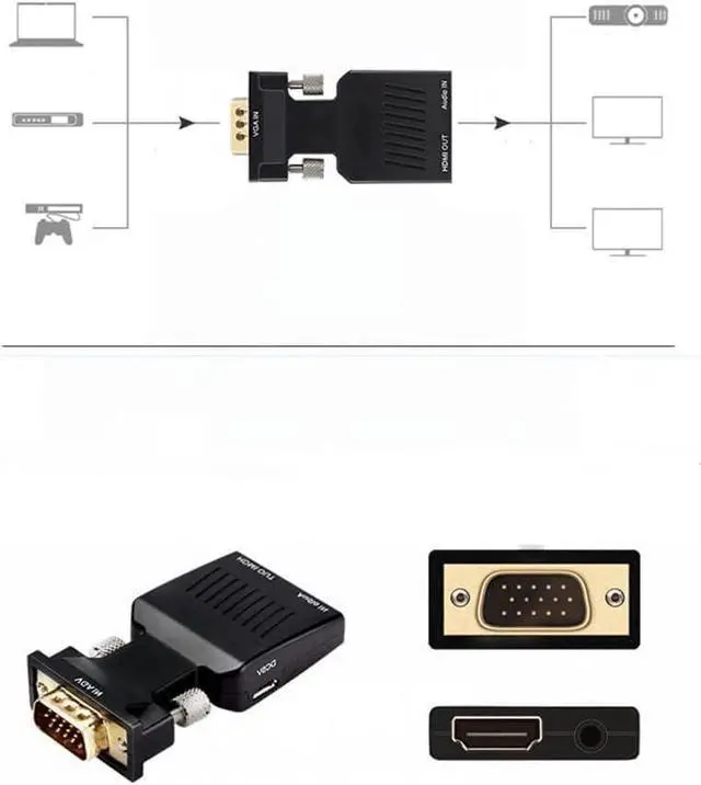 Alt view image 3 of 5 - WRIARICH VGA to HDMI Adapter Converter with Audio AUX Cable 1080P 60Hz Resolution with Audio Support for Computer PC Laptop Monitor Beamer HDTV UVM
