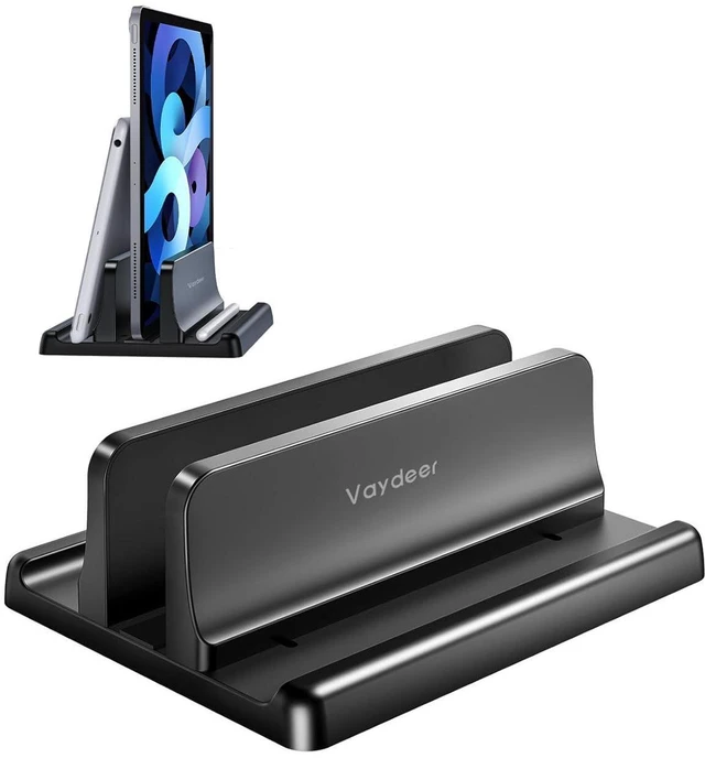 Main image of WRIARICH Vertical Laptop Stand Holder Organizer Plastic Adjustable Desktop Notebook Dock Space-Saving 3 in 1 for All MacBook Pro Air,Mac,HP,Dell,Microsoft Surface,Lenovo,up to 17.3 inches (Black)