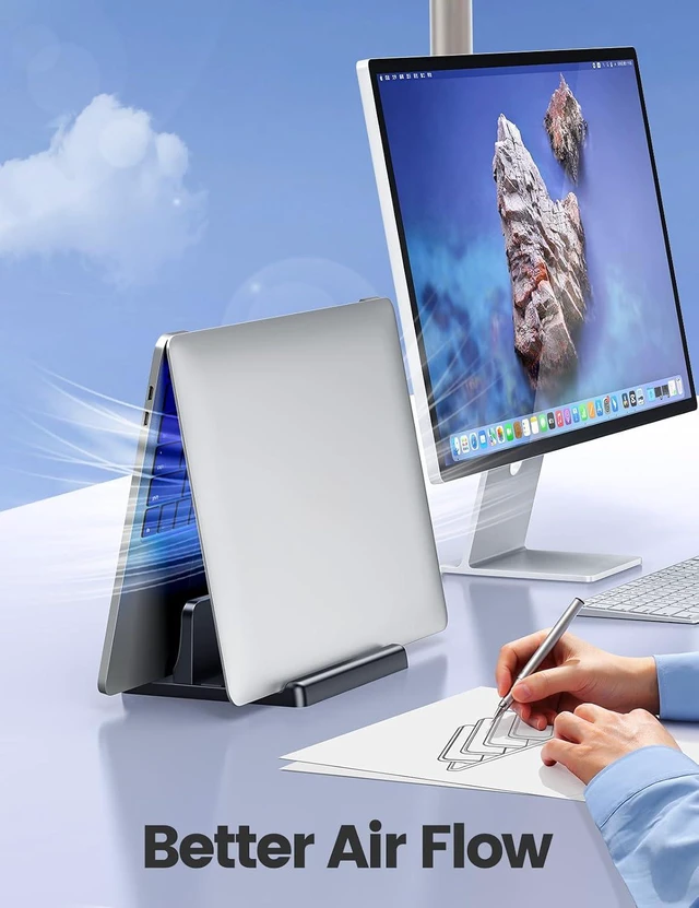 Alt view image 3 of 7 - WRIARICH Vertical Laptop Stand Holder Organizer Plastic Adjustable Desktop Notebook Dock Space-Saving 3 in 1 for All MacBook Pro Air,Mac,HP,Dell,Microsoft Surface,Lenovo,up to 17.3 inches (Black)