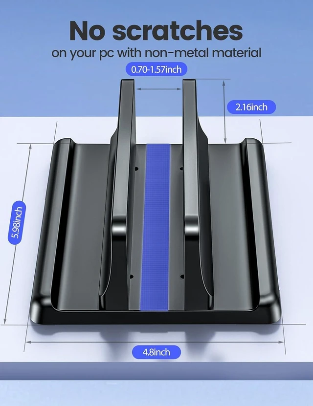 Alt view image 4 of 7 - WRIARICH Vertical Laptop Stand Holder Organizer Plastic Adjustable Desktop Notebook Dock Space-Saving 3 in 1 for All MacBook Pro Air,Mac,HP,Dell,Microsoft Surface,Lenovo,up to 17.3 inches (Black)