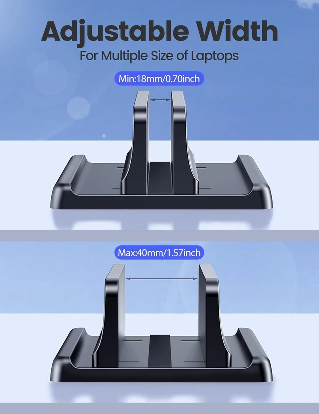 Alt view image 7 of 7 - WRIARICH Vertical Laptop Stand Holder Organizer Plastic Adjustable Desktop Notebook Dock Space-Saving 3 in 1 for All MacBook Pro Air,Mac,HP,Dell,Microsoft Surface,Lenovo,up to 17.3 inches (Black)