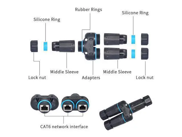 Alt view image 4 of 7 - WRIARICH IP68 Waterproof RJ45 Coupler Splitter, Waterproof Ethernet Coupler 1 in 2 Out Splitter IP68 Ethernet Outdoor LAN Cable Connector for Cat5/Cat5e/Cat6/Cat7/Cat8 Ethernet Cable (1 Pair Female)