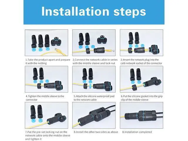 Alt view image 7 of 7 - WRIARICH IP68 Waterproof RJ45 Coupler Splitter, Waterproof Ethernet Coupler 1 in 2 Out Splitter IP68 Ethernet Outdoor LAN Cable Connector for Cat5/Cat5e/Cat6/Cat7/Cat8 Ethernet Cable (1 Pair Female)