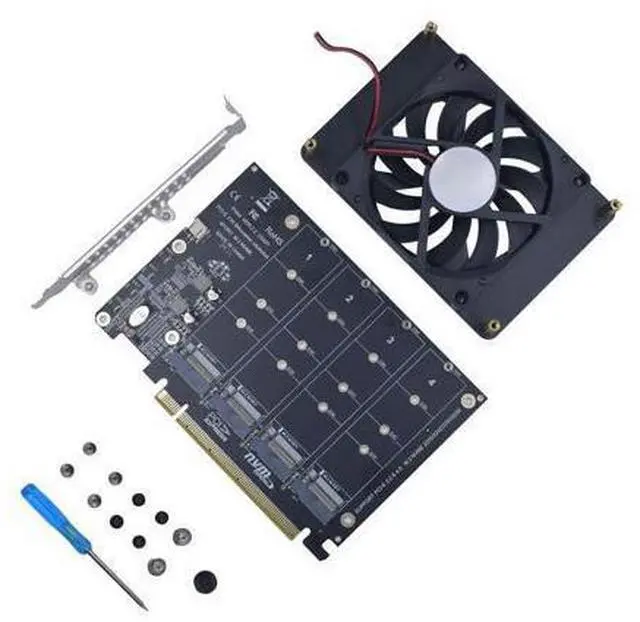 Alt view image 2 of 7 - WRIARICH M.2 PCIe Adapter x16 Gen4 for 4 Ports M2 SSDs, PCIe M.2 Expansion Card for 4 M.2 2280 2260 2242 2230 NVMe SSDs M Key with Advanced Cooling Ultra Quiet DC Brushless Fan