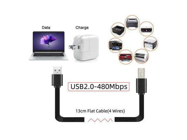 Alt view image 3 of 3 - WRIARICH USB 2.0 Type-A Male to Type-B Male Data Flat Slim FPC Cable for Scanner & Disk & Printer 13cm