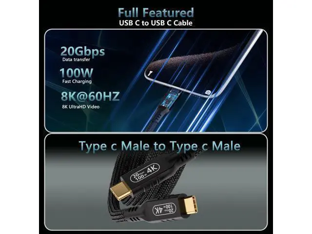 Alt view image 2 of 7 - WRIARICH Vszerda USB c Cable 3.2 gen 2 Data Transfer 20gbpsType C to Type C Long Cable 16.5ft/5m PD 100W Fast Charge4k@60hz Video Cable for Monitor.