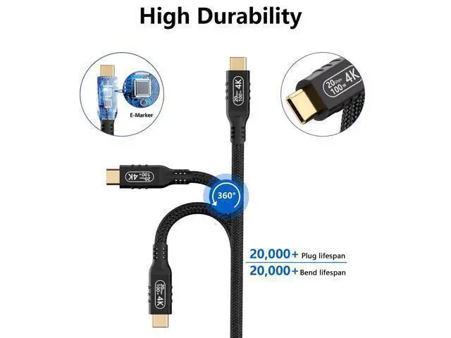 Alt view image 6 of 7 - WRIARICH Vszerda USB c Cable 3.2 gen 2 Data Transfer 20gbpsType C to Type C Long Cable 16.5ft/5m PD 100W Fast Charge4k@60hz Video Cable for Monitor.