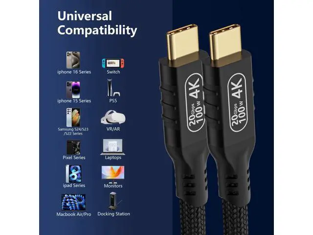 Alt view image 7 of 7 - WRIARICH Vszerda USB c Cable 3.2 gen 2 Data Transfer 20gbpsType C to Type C Long Cable 16.5ft/5m PD 100W Fast Charge4k@60hz Video Cable for Monitor.