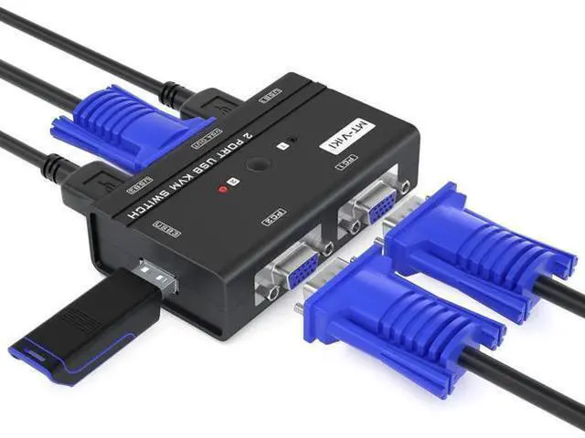 Main image of WRIARICH MT-VIKI VGA KVM Switch, 2 Port USB VGA KVM Switch for 2 Computers Share 1 Monitor Keyboard Mouse Printer, + 2 KVM Cables