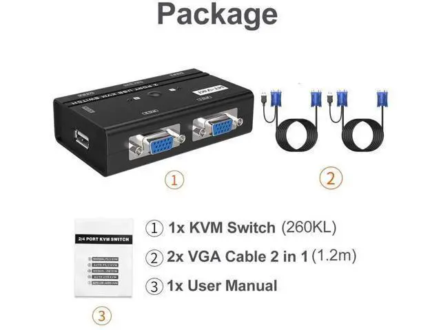 Alt view image 2 of 7 - WRIARICH MT-VIKI VGA KVM Switch, 2 Port USB VGA KVM Switch for 2 Computers Share 1 Monitor Keyboard Mouse Printer, + 2 KVM Cables