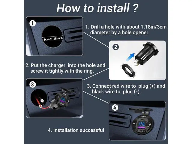 Alt view image 7 of 7 - 83W 12 Volt USB Outlet Built-in Boost USB C Laptop Car Charger: Ouffun 65W PD3.0 and 18W QC3.0 Car USB Port Aluminum Socket with Button Switch Smart Voltmeter, Suitable for Car RV Marine Golf Cart