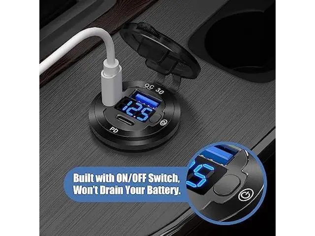 Alt view image 5 of 7 - 12V USB Car Socket Round USB C 12V Outlet, 3-Port Marine USB Fast Charger Waterproof Cigarette Outlet USB Replacement Aluminum with Switch & Voltmeter, Suitable for Boat Golf Cart RV Motorcycle Truck