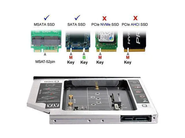 Alt view image 2 of 3 - WRIARICH MSATA NGFF B/M-Key SSD to Slimline SATA 13Pin Caddy Case for 9.5mm Universal Laptop CD/DVD-ROM Optical Bay