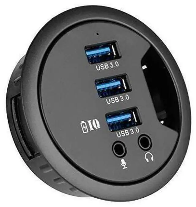 Main image of WRIARICH Grommet Hole in Desk USB 3.0 3 Port Hub BC 1.2 USB Charger with 3.5mm Sound Card Mic Phone Jack, for iPhone/Smart Phones