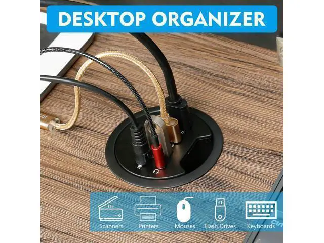 Alt view image 6 of 7 - WRIARICH Grommet Hole in Desk USB 3.0 3 Port Hub BC 1.2 USB Charger with 3.5mm Sound Card Mic Phone Jack, for iPhone/Smart Phones