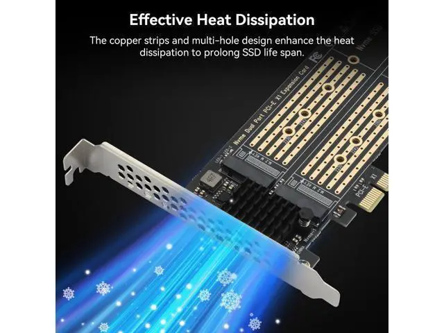 Alt view image 5 of 7 - WRIARICH ELUTENG Dual M.2 NVMe to PCIe Adapter with Heat Sink - M-Key B&M Key 2230/2242/2260/2280 SSD NVMe PCIe Card - Low Profile Bracket - Supports PCI-Express X1/X4/X8/X16 Slots