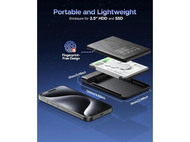 Alt view image 7 of 7 - WRIARICH 2.5 Hard Drive Enclosure for 2.5" SATA HDD/SSD 2189U3 and Hard Drive Case Storage Bag PHD-25-GY