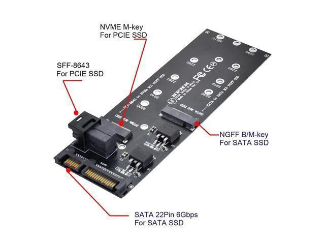 Alt view image 5 of 7 - WRIARICH SFF-8643 to U2 Kit NGFF M-Key to HD Mini SAS NVME PCIe SSD SATA Adapter for Motherboard