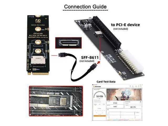 Alt view image 2 of 7 - WRIARICH 2280 PCI-E4.0 M.2 M-Key to Oculink SFF-8612 SFF-8611 Vertical Host Adapter for NVME U.2 SSD eGPU