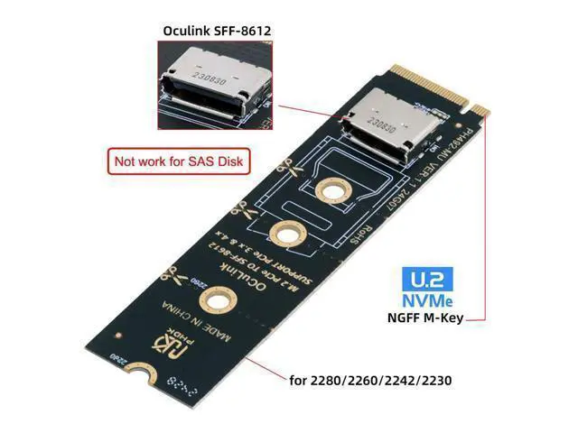 Alt view image 4 of 7 - WRIARICH 2280 PCI-E4.0 M.2 M-Key to Oculink SFF-8612 SFF-8611 Vertical Host Adapter for NVME U.2 SSD eGPU
