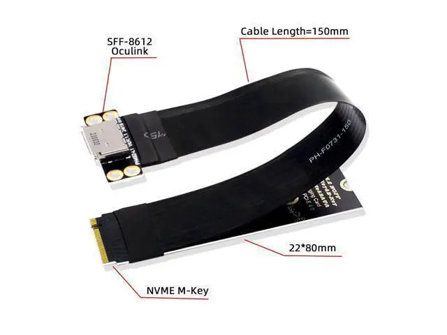 Alt view image 3 of 7 - WRIARICH 2280 NGFF PCI-E4.0 M.2 M-Key to Oculink SFF-8612 SFF-8611 Host Cable 15cm for NVME U.2 SSD Egpu
