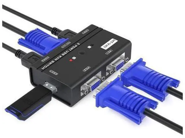Main image of WRIARICH MT-VIKI VGA KVM Switch, 2 Port USB VGA KVM Switch for 2 Computers Share 1 Monitor Keyboard Mouse Printer, + 2 KVM Cables