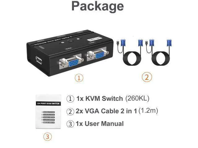 Alt view image 6 of 7 - WRIARICH MT-VIKI VGA KVM Switch, 2 Port USB VGA KVM Switch for 2 Computers Share 1 Monitor Keyboard Mouse Printer, + 2 KVM Cables