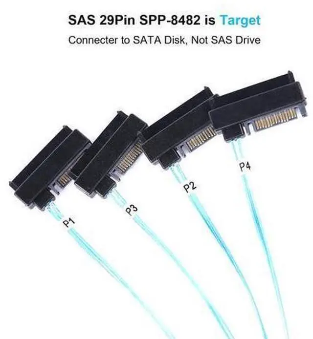 Alt view image 3 of 6 - WRIARICH ADCAUDX Mini-SAS to SAS-Cable: 0.5M SFF-8643 to SAS SFF-8643 to SFF-8482 Connector 4X SFF-8482 with SATA Power Adapter Cable (1.6FT) (Pack of 2)