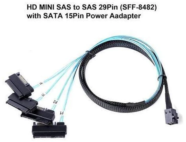 Alt view image 4 of 6 - WRIARICH ADCAUDX Mini-SAS to SAS-Cable: 0.5M SFF-8643 to SAS SFF-8643 to SFF-8482 Connector 4X SFF-8482 with SATA Power Adapter Cable (1.6FT) (Pack of 2)