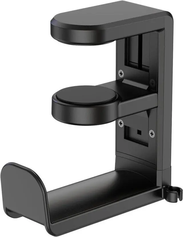 Main image of WRIARICH Rotating Headphone Stand - PC Gaming Headset Holder, Adjustable Clamp-on Under Desk Hanger With 360 Degree Swivel & Cable Clip Organizer - Black