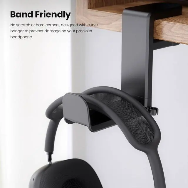 Alt view image 4 of 7 - WRIARICH Rotating Headphone Stand - PC Gaming Headset Holder, Adjustable Clamp-on Under Desk Hanger With 360 Degree Swivel & Cable Clip Organizer - Black