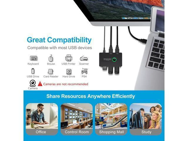 Alt view image 5 of 7 - WRIARICH USB 3.0 Switch, USB Switcher 2 Computers Share 4 USB for PC Mouse Keyboard Printer Scanner, USB KVM Switch Selector Compatible with Windows, Mac, Linux