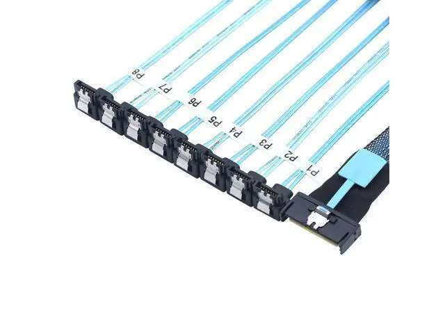 Alt view image 2 of 6 - WRIARICH MCIO PCIe SAS SFF-8654 8i 74Pin to 8* SATA 7Pin Female 90-Degree Cable \u2013 32AWG High-Speed Server Hard Drive Adapter (0.8M)