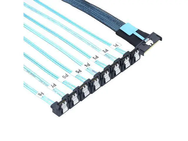 Alt view image 3 of 6 - WRIARICH MCIO PCIe SAS SFF-8654 8i 74Pin to 8* SATA 7Pin Female 90-Degree Cable \u2013 32AWG High-Speed Server Hard Drive Adapter (0.8M)